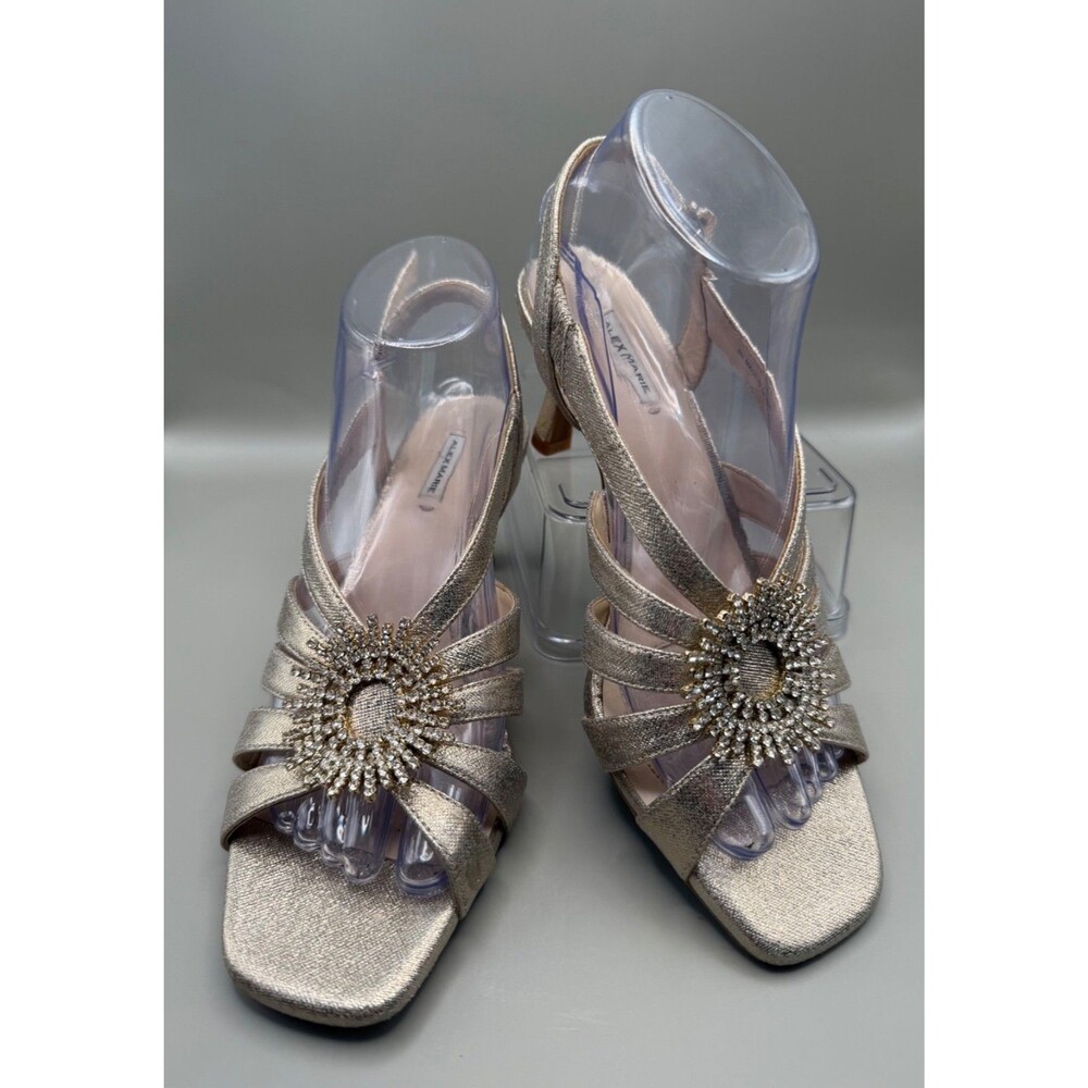 Alex Marie Womens Size 8 Square Toe Strappy Gold Rhinestone Slingback Heels